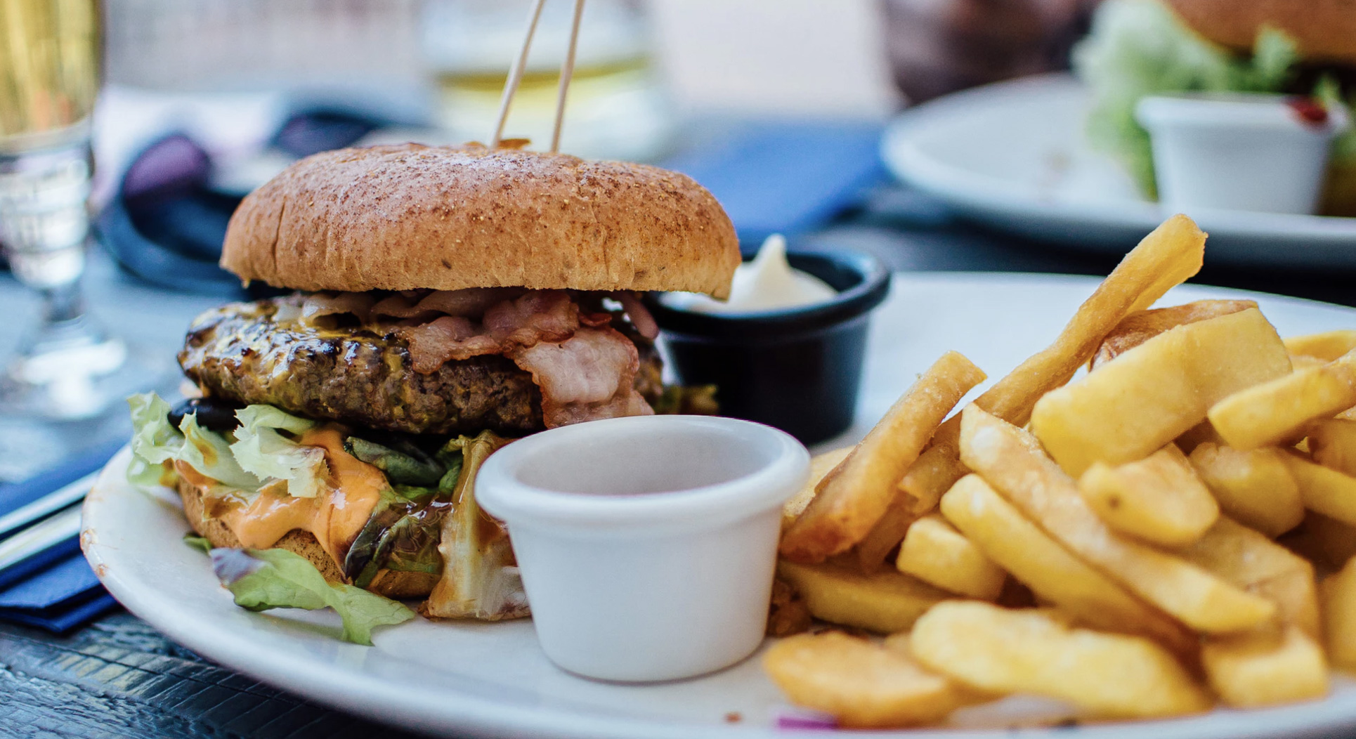 Hamburger and french fries on a plate