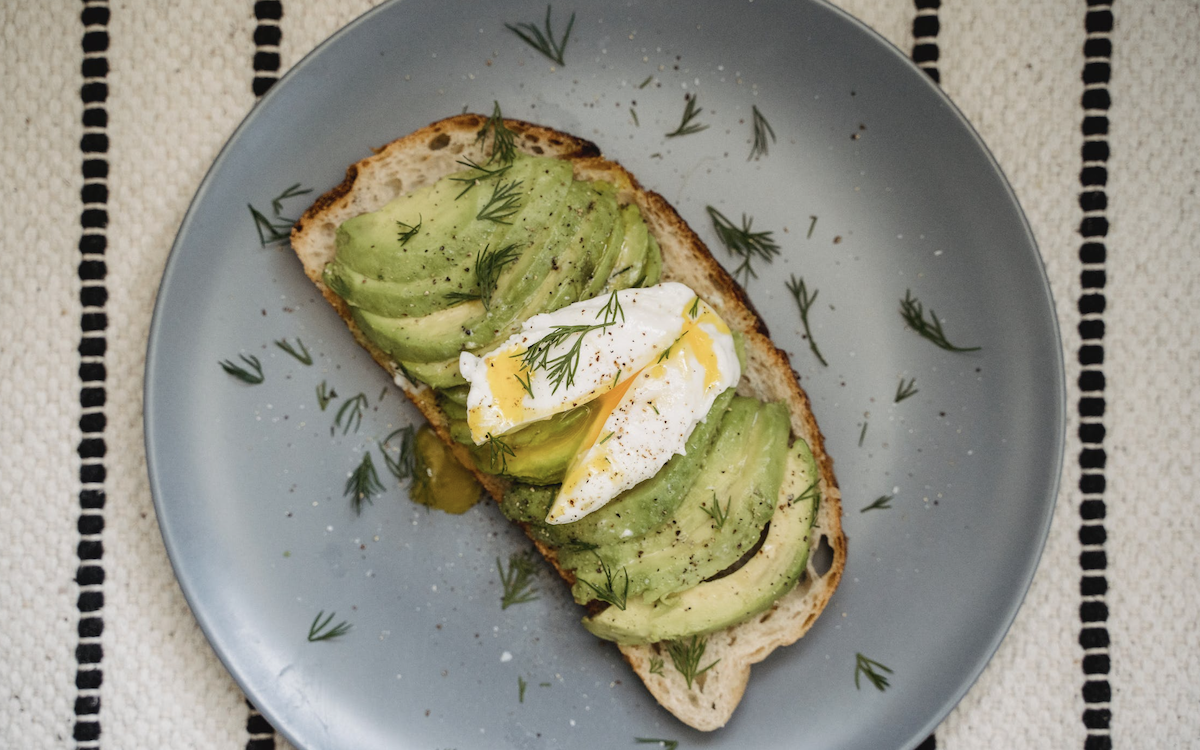 Plate with avocado toast and egg 