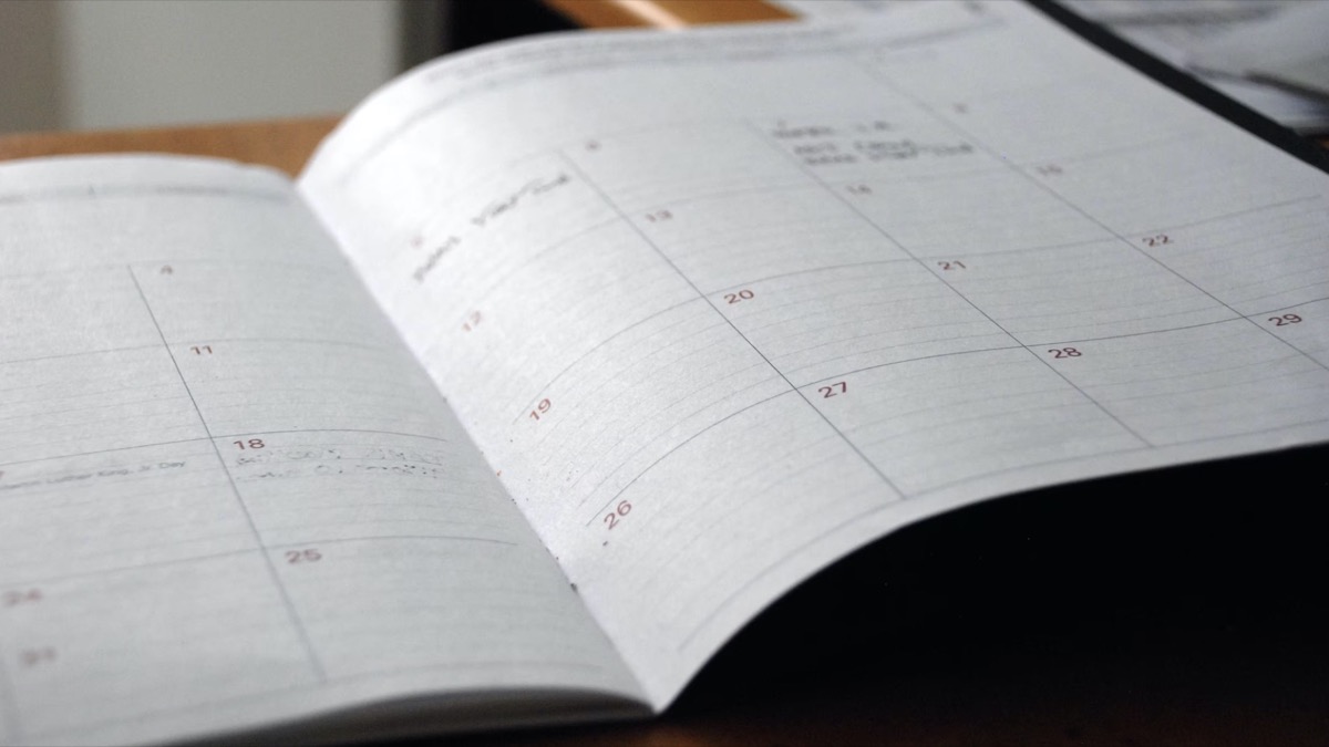 Calendar open on a table