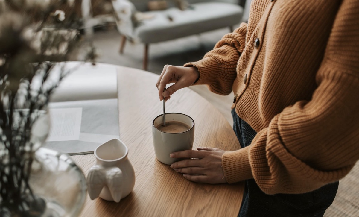 Drinking coffee