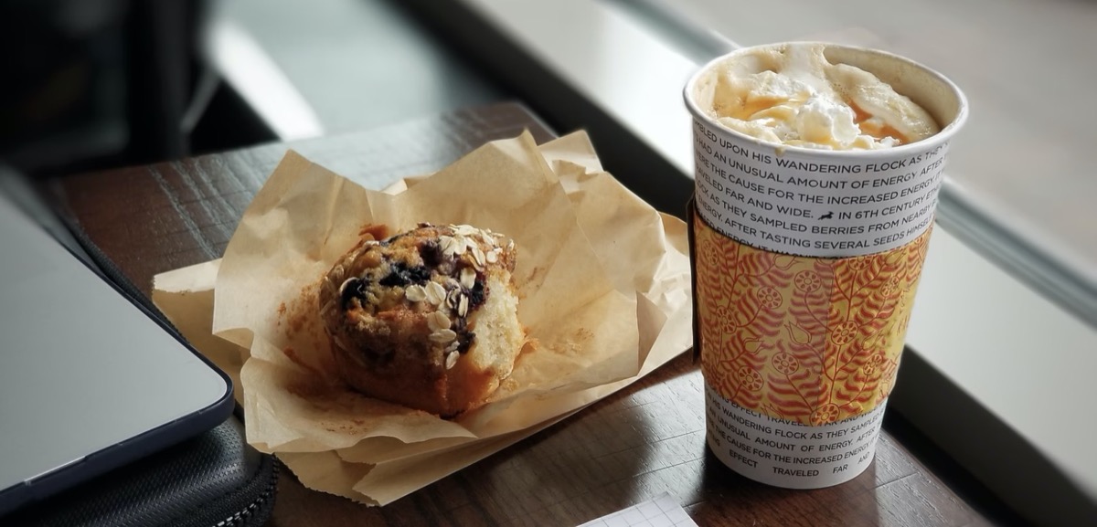 Coffee cake and coffee on a table 