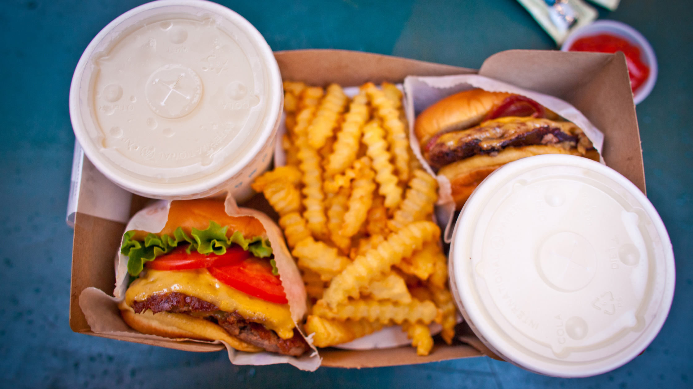 Shake shack burger and fries and soda 