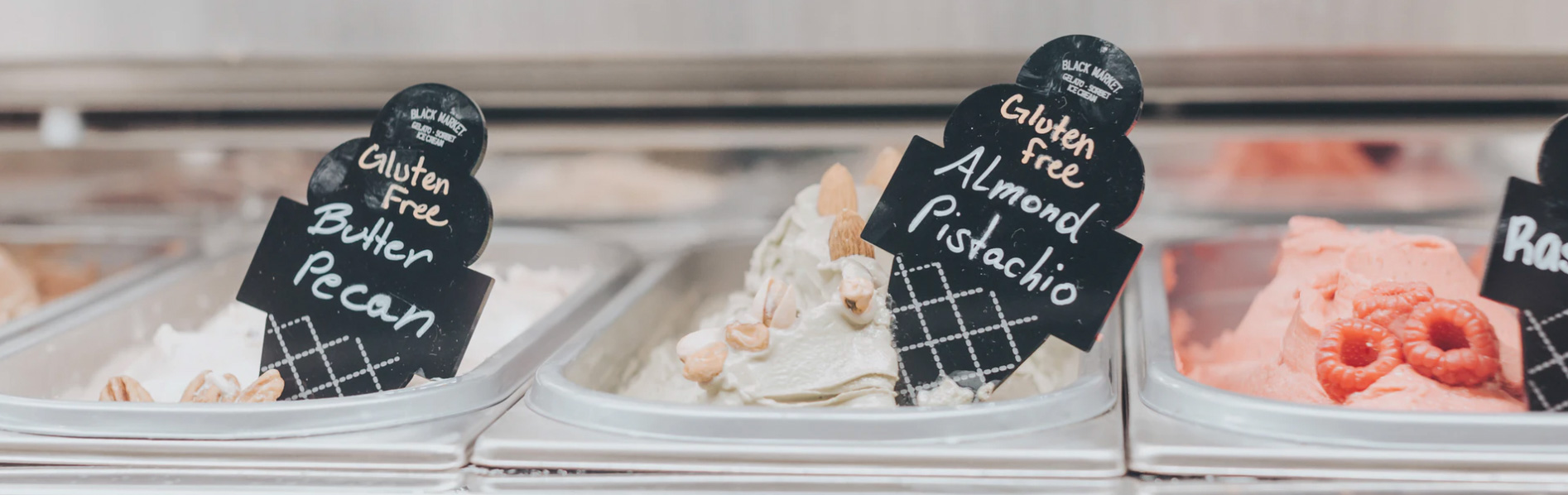 Ice cream with labels on type of ice cream and gluten free label 