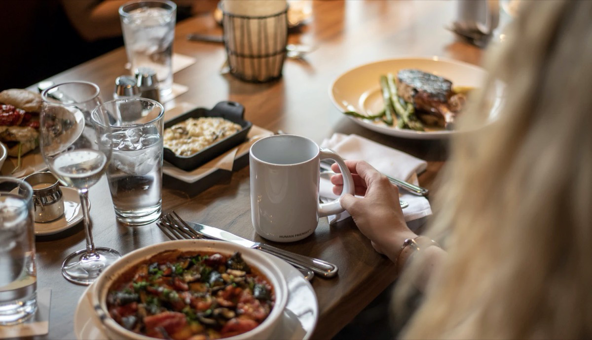 Enjoying a meal at a restaurant.