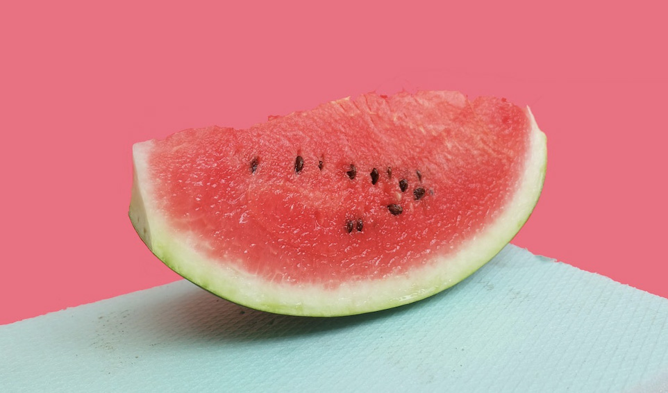 A piece of sliced up watermelon 