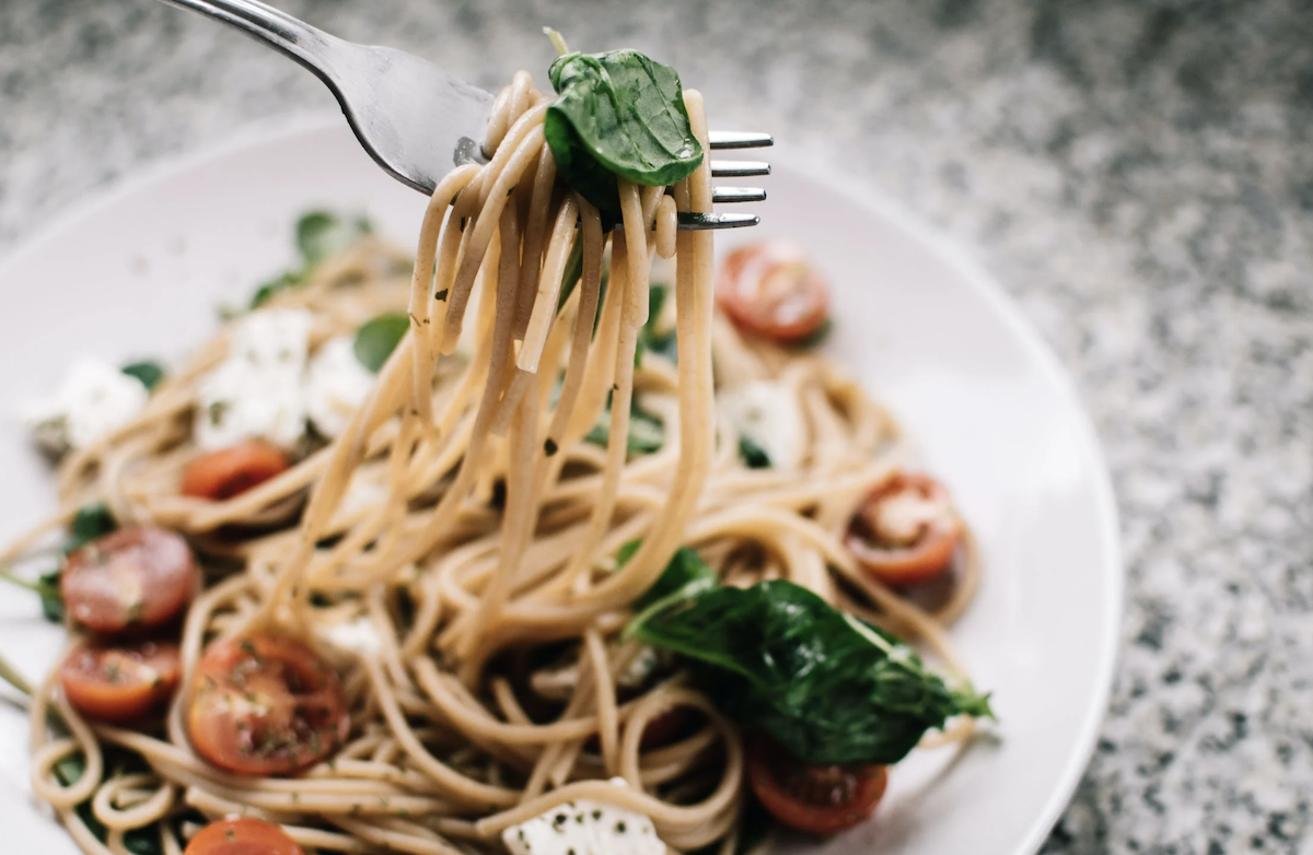 Plate of noodles and veggies 