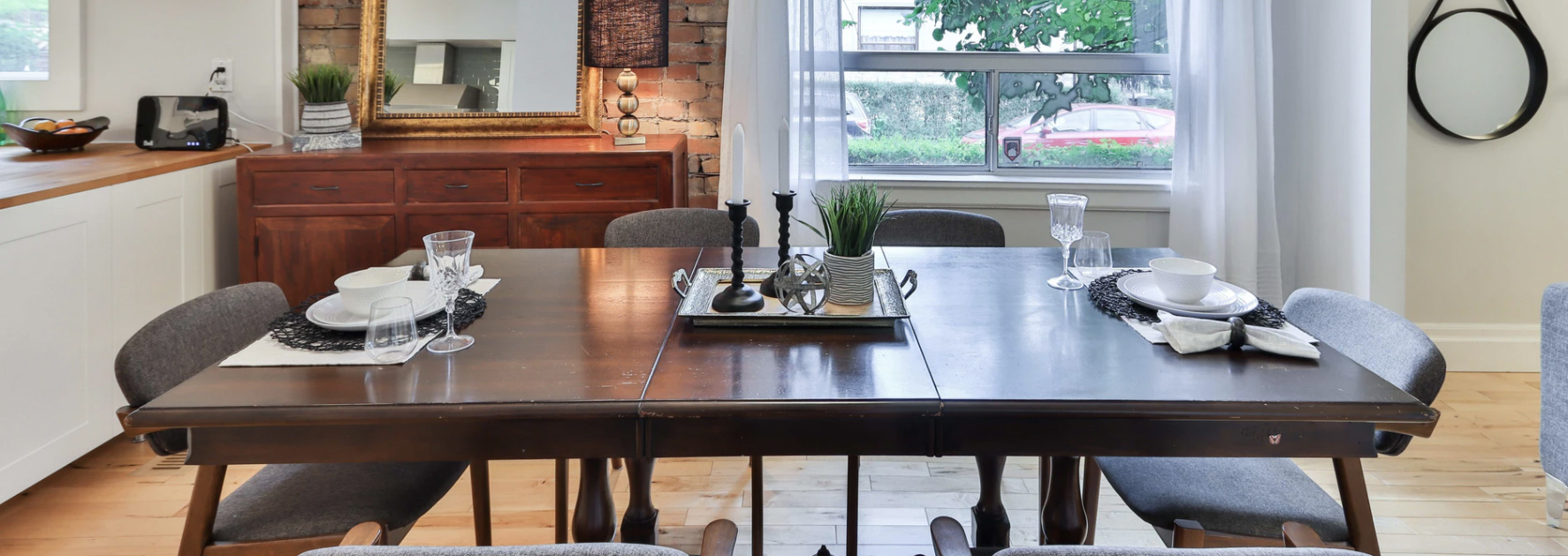 Kitchen table with place setting. 