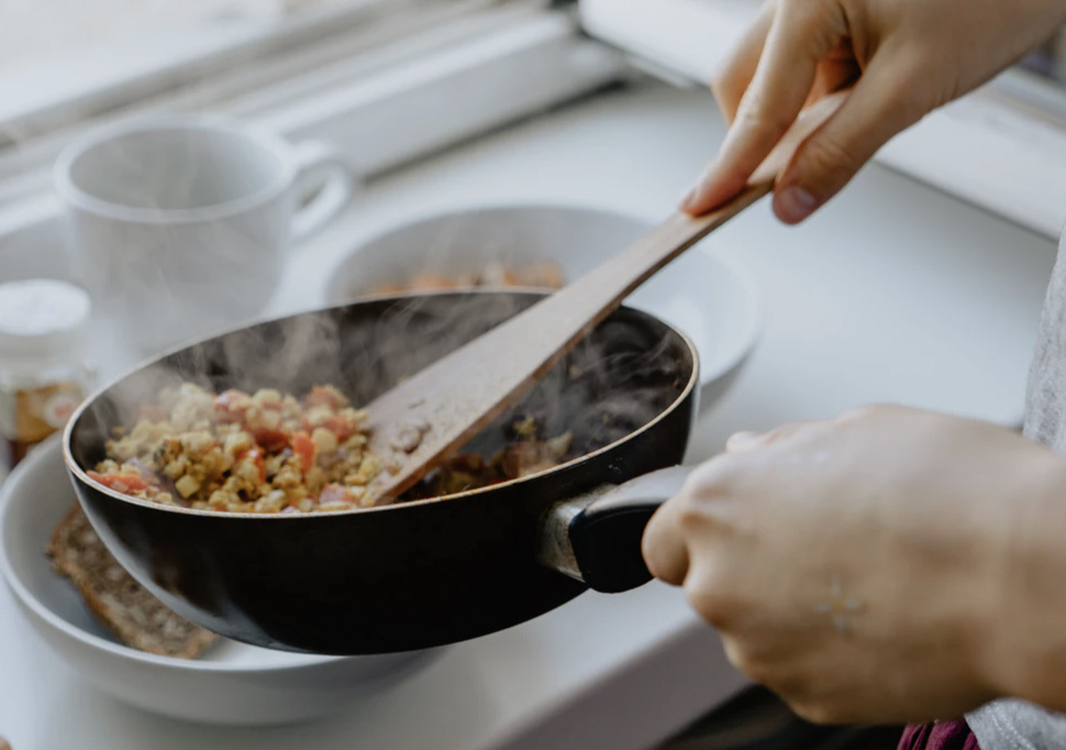 A home cooked meal being prepared 