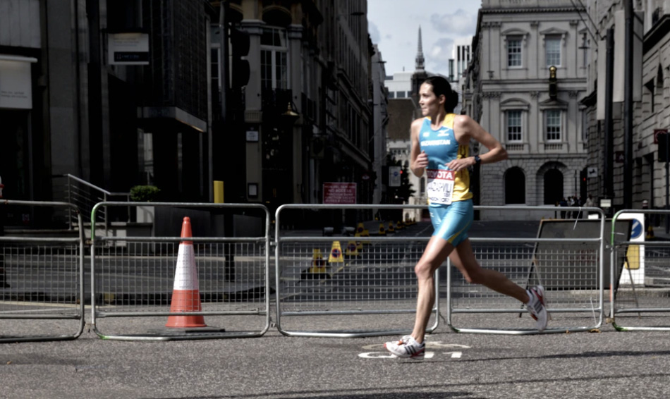 woman training and running a marathon 
